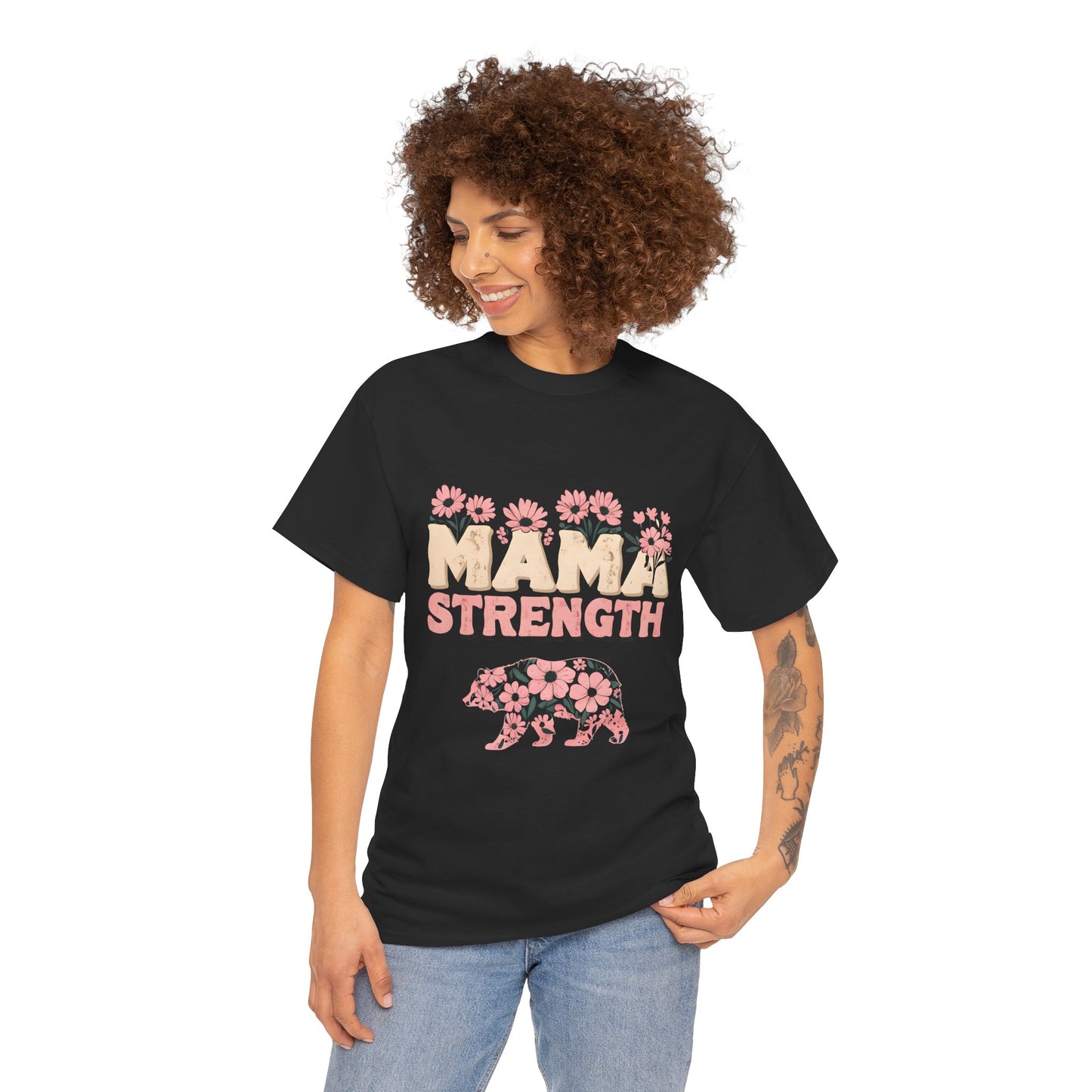 Mama Strength T-Shirt — Floral Mama Bear Tee for Mothers, Mother’s Day Gift