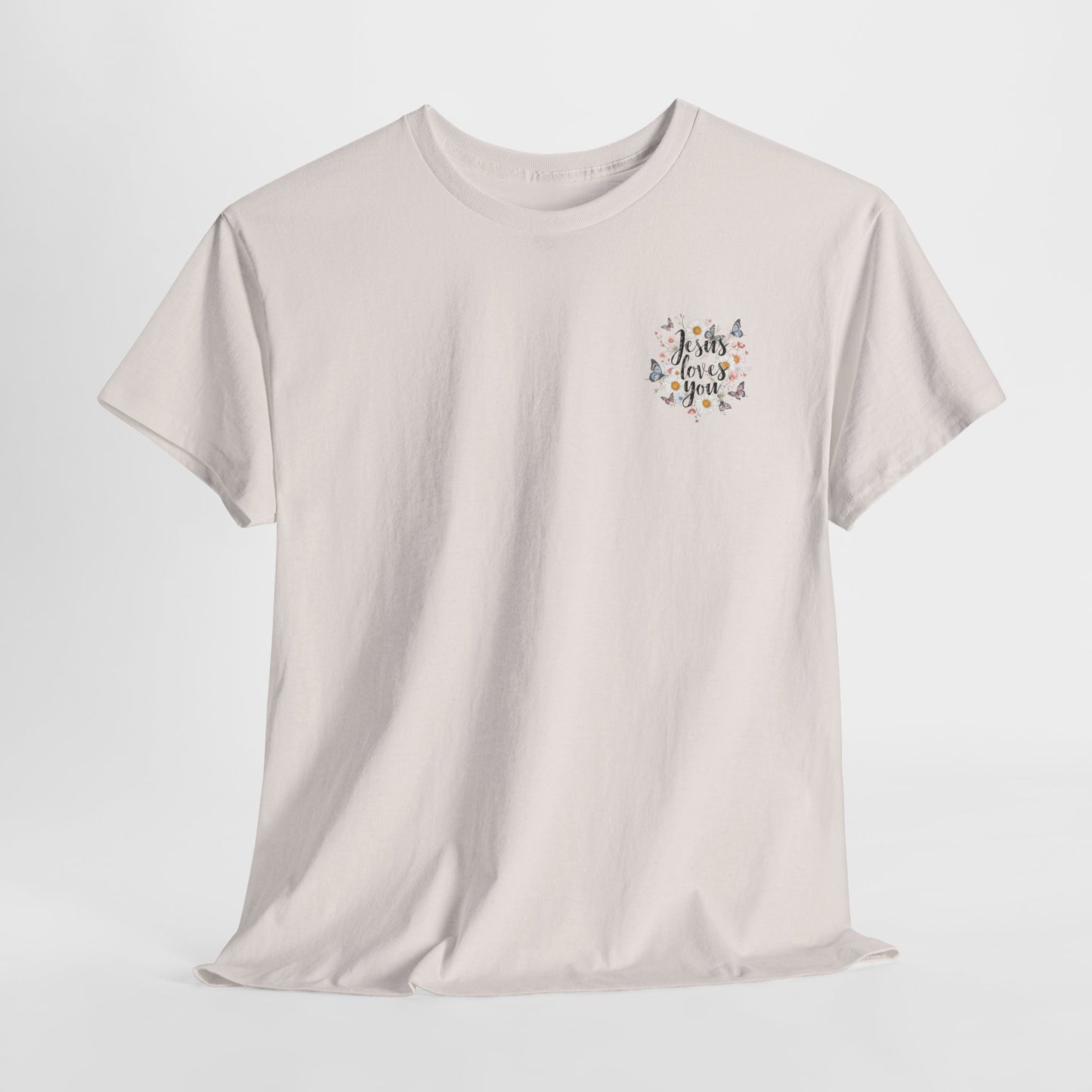 Christian T-Shirt — “Jesus Loves You” Floral Butterfly Tee