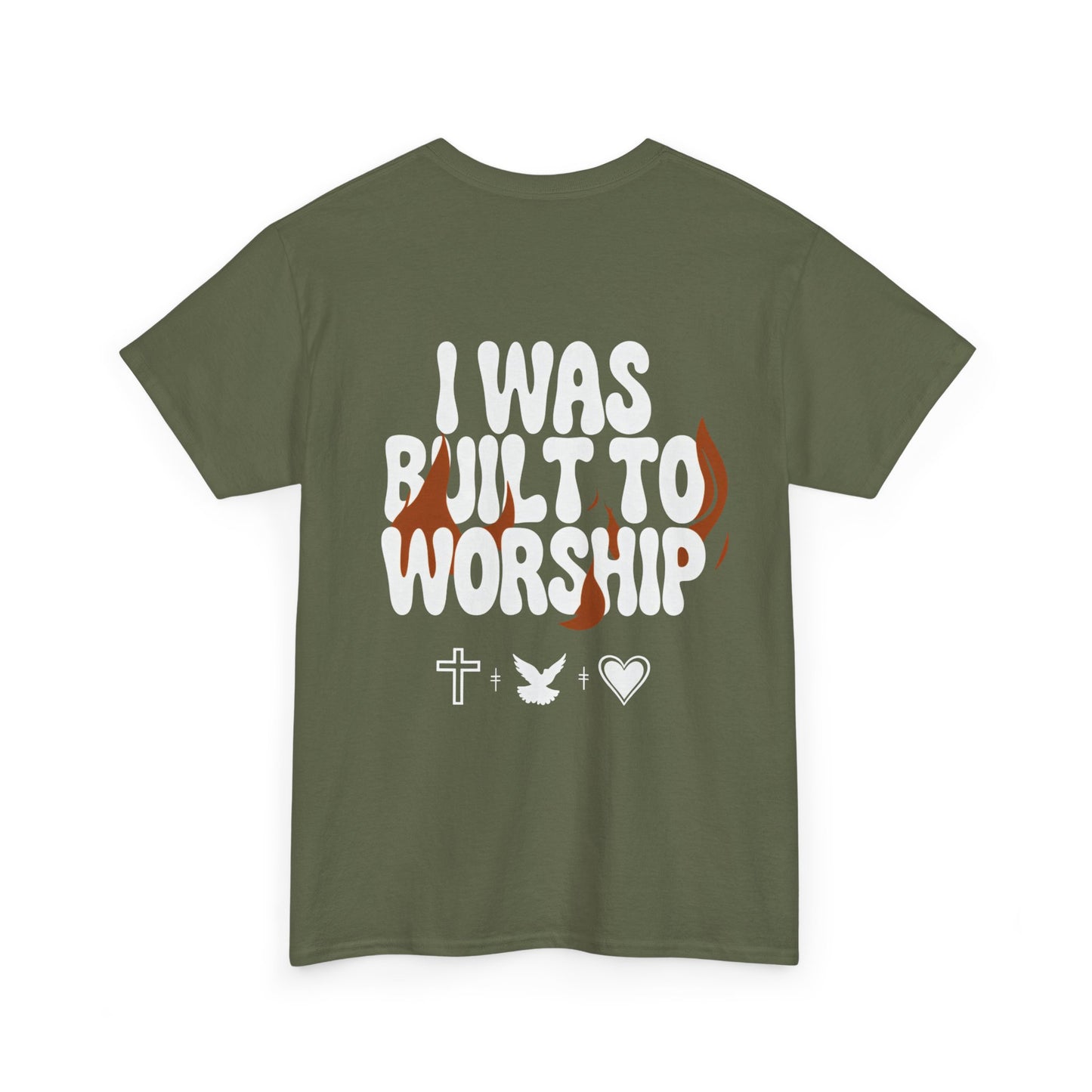 Worship Tee — "I Was Built to Worship" Christian Cross + Dove + Heart T‑Shirt