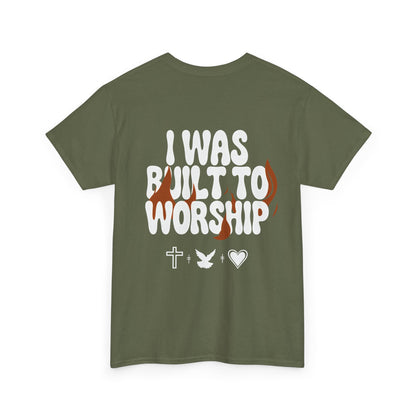 Worship Tee — "I Was Built to Worship" Christian Cross + Dove + Heart T‑Shirt