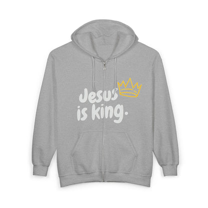 (UNISEX) Jesus Is King Zip Hoodie — Faith-Based Full‑Zip Sweatshirt